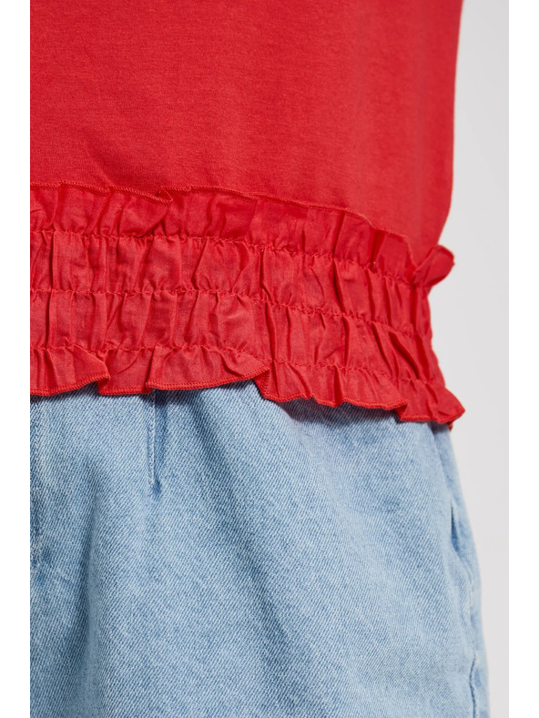 Moodo Červená halenka s výstřihem do V a elastickým pasem Moodo