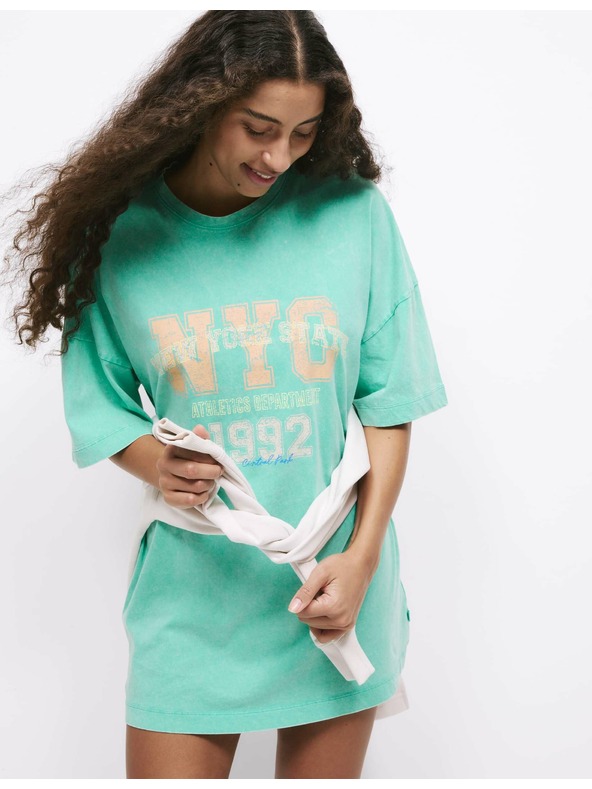 Marks & Spencer Tričko nadměrné velikosti s nápisem, z čisté bavlny Marks & Spencer zelená