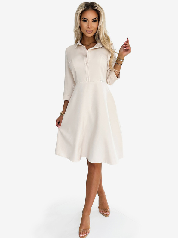 numoco Rozevláté košilové šaty s páskem - béžový Numoco SANDY