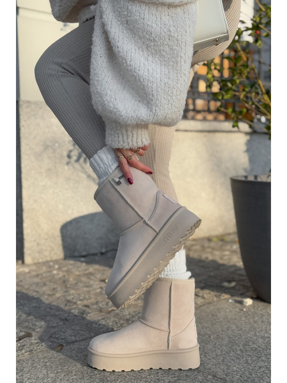 BIG STAR SHOES Vysoké Sněhule Dámské Na Platformě Big Star Světle Béžové