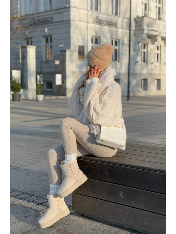 BIG STAR SHOES Vysoké Sněhule Dámské Na Platformě Big Star Světle Béžové