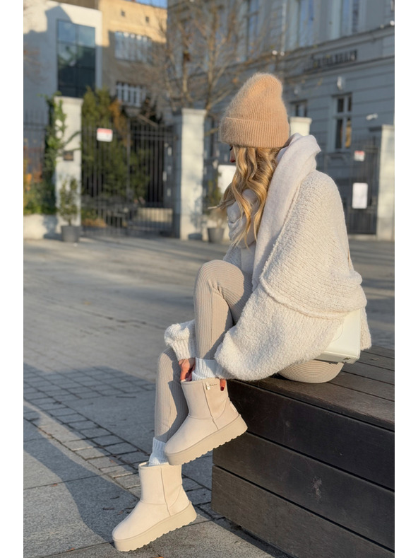 BIG STAR SHOES Vysoké Sněhule Dámské Na Platformě Big Star Světle Béžové