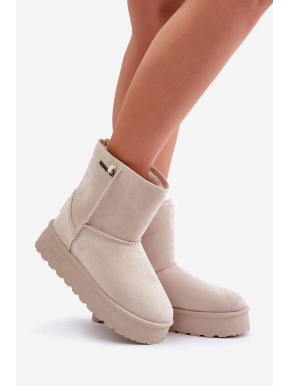 BIG STAR SHOES Vysoké Sněhule Dámské Na Platformě Big Star Světle Béžové