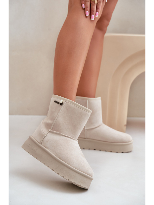 BIG STAR SHOES Vysoké Sněhule Dámské Na Platformě Big Star Světle Béžové