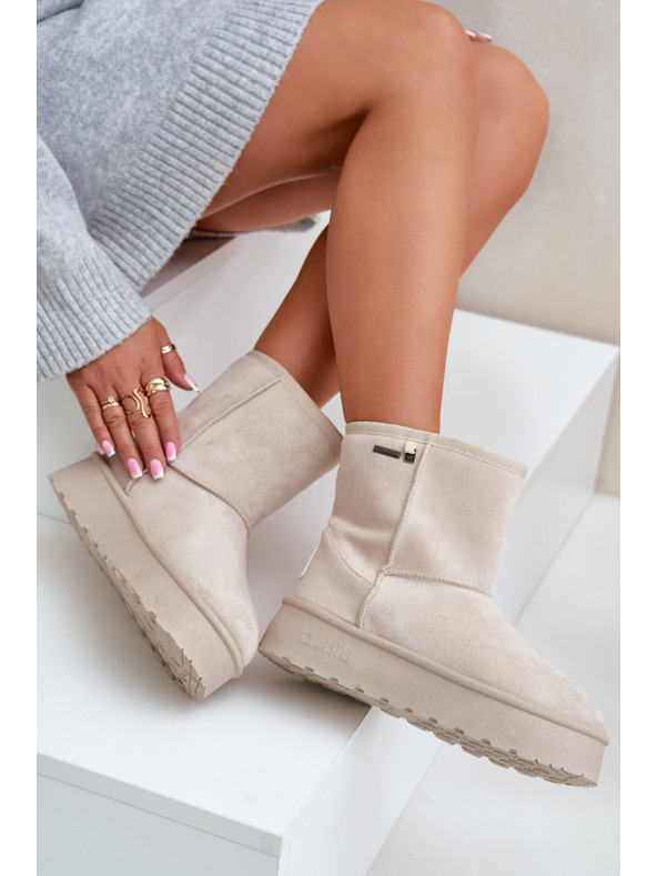 BIG STAR SHOES Vysoké Sněhule Dámské Na Platformě Big Star Světle Béžové