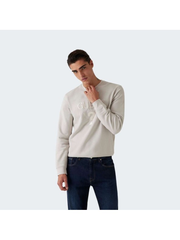 Guess Jeans Pánska ecru mikina s vyšitým logom Guess jeans