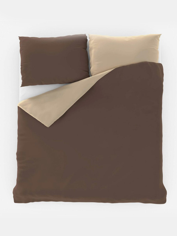 Kvalitex Saténové francouzské povlečení LUXURY COLLECTION 1+2, 220x200, 70x90cm tmavě hnědé / béžové