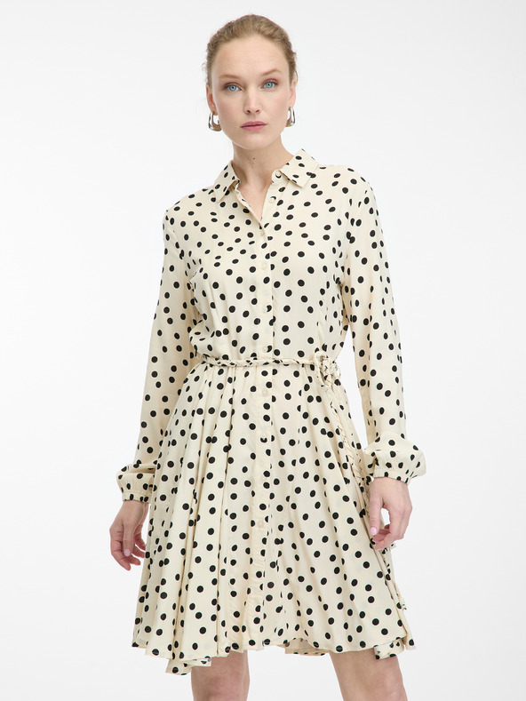 Orsay Krémové dámské košilové šaty ke kolenům ORSAY