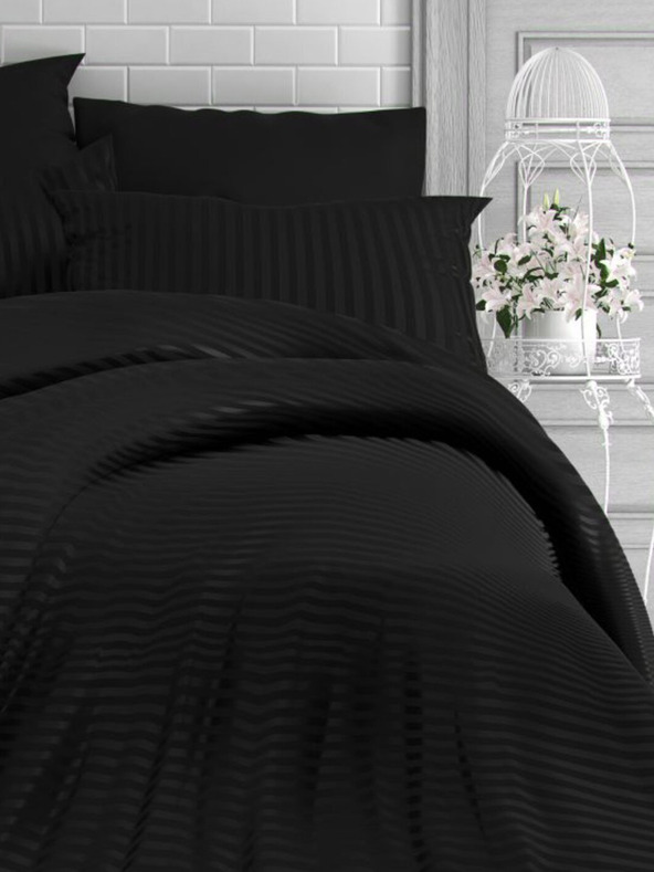 Kvalitex Francouzské saténové povlečení s proužkem 1+2, 200x200, 70x90cm ČERNÉ