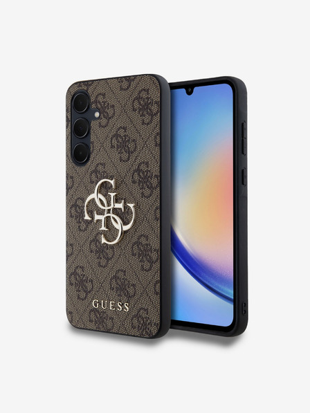 Guess Guess PU 4G Metal Logo Zadní Kryt pro Samsung Galaxy A35 5G Brown