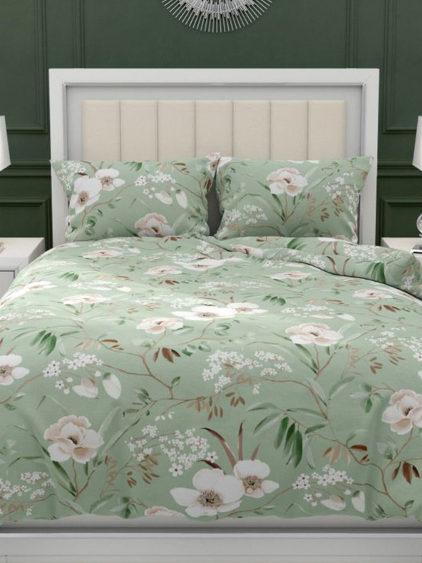 Kvalitex Francouzské bavlněné povlečení DELUX 220x200, 70x90cm MAGNÓLIE zelená