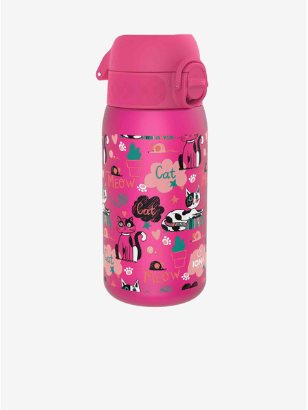 ION8 Tmavě růžová vzorovaná lahev Ion8 Leak Proof Cats (350 ml)