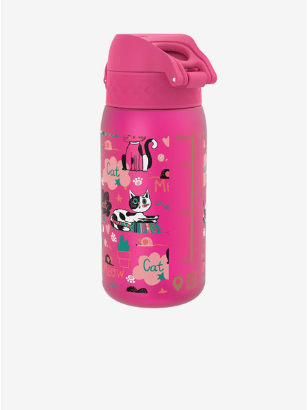 ION8 Tmavě růžová vzorovaná lahev Ion8 Leak Proof Cats (350 ml)