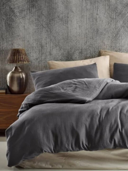 Kvalitex Francouzské mušelínové povlečení 240x200, 70x90cm tmavě šedé Kvalitex