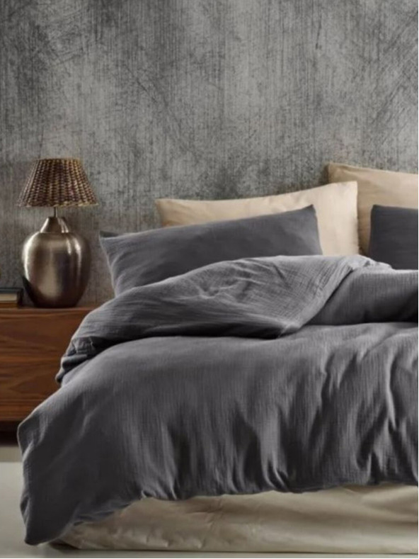 Kvalitex Francouzské mušelínové povlečení 240x200, 70x90cm tmavě šedé Kvalitex