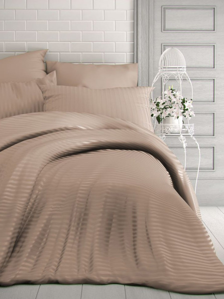 Kvalitex Saténové prodloužené povlečení s proužkem 140x220, 70x90cm béžové Kvalitex
