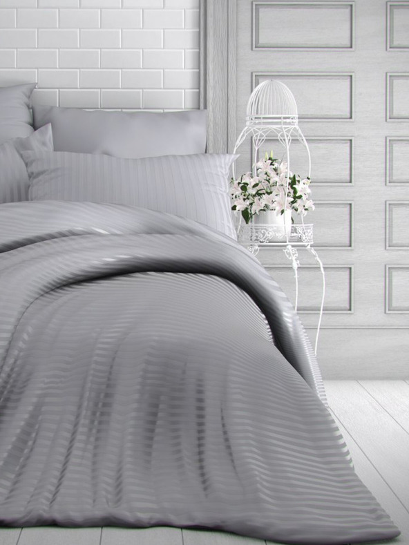 Kvalitex Francouzské saténové povlečení s proužkem 1+2, 200x200, 70x90cm světle šedé Kvalitex