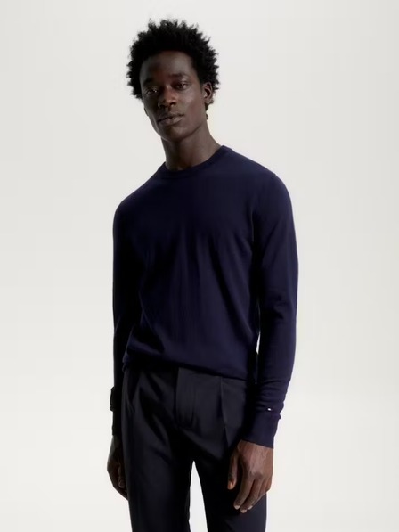 Tommy Hilfiger Pánsky modrý jemný sveter z vlny Tommy Hilfiger