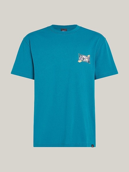 Tommy Jeans Pánske modré tričko s potlačou Tommy Jeans Timeless Teal