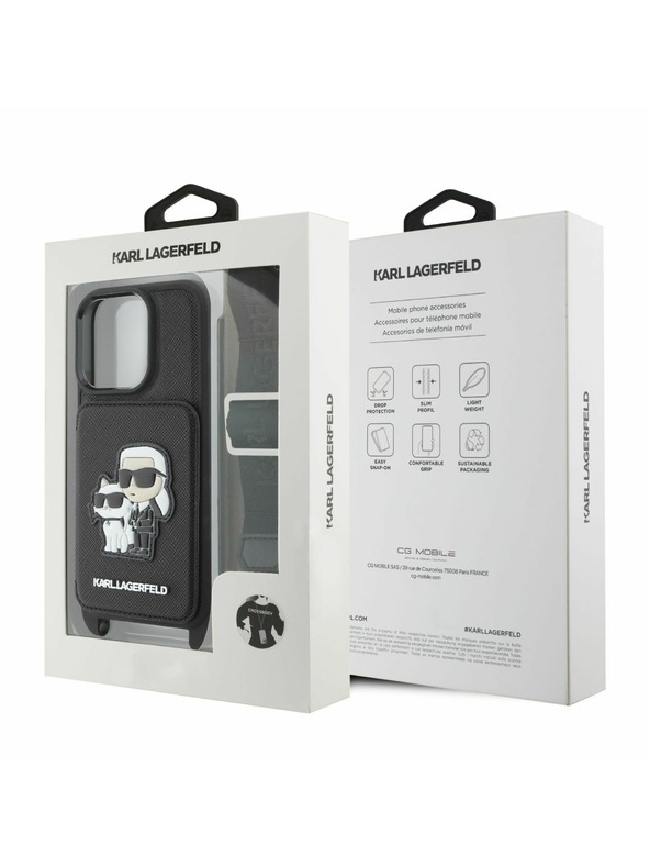 Karl Lagerfeld Karl Lagerfeld Saffiano Crossbody Popruh Karl and Choupette Kryt pro iPhone 16 Pro Black