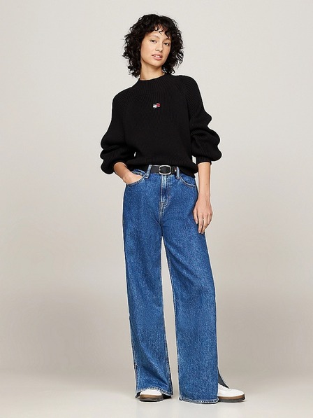 Tommy Jeans Dámský čierny svetr Tommy Jeans Badge Rib-Knit Black