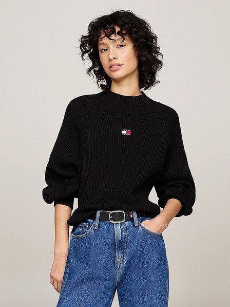 Tommy Jeans Dámský čierny svetr Tommy Jeans Badge Rib-Knit Black