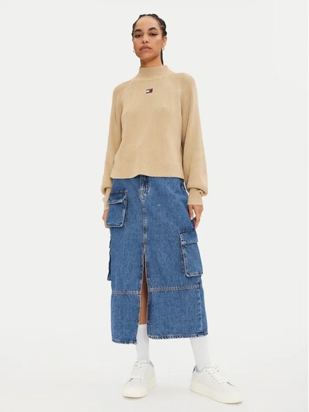 Tommy Jeans Dámsky béžový sveter Tommy Jeans Badge Rib-Knit Gentle Gold