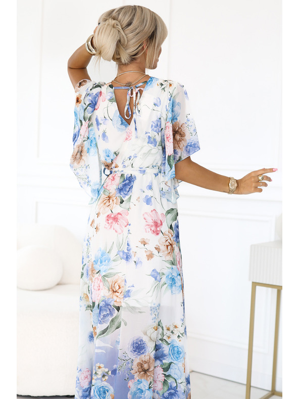 numoco Vzdušné zavinovací maxi šaty s květinovým vzorem modré růže