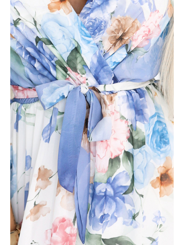 numoco Vzdušné zavinovací maxi šaty s květinovým vzorem modré růže