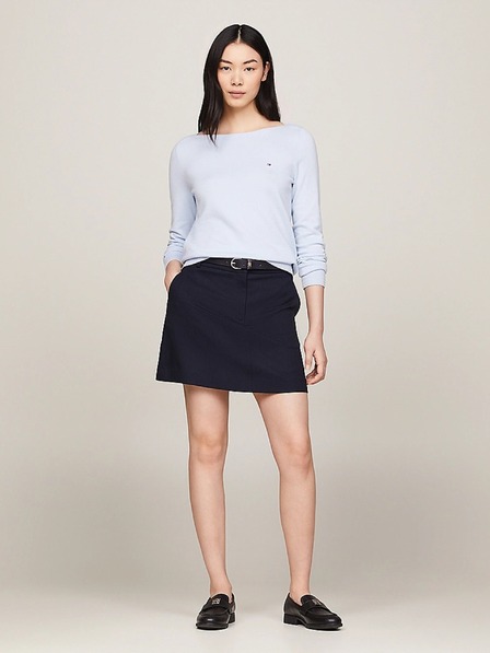 Tommy Hilfiger Dámsky svetlo modrý jemne pletený sveter s lodičkovým výstrihom Tommy Hilfiger