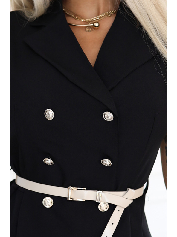 numoco Elegantní midi košilové šaty se zlatými knoflíky a páskem