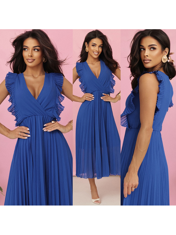 numoco EMILY Plisované šaty s volánky a výstřihem