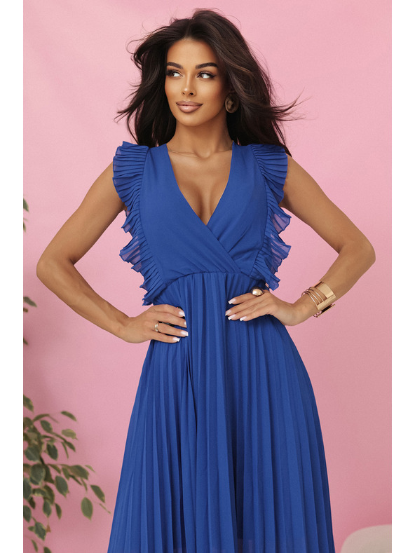 numoco EMILY Plisované šaty s volánky a výstřihem