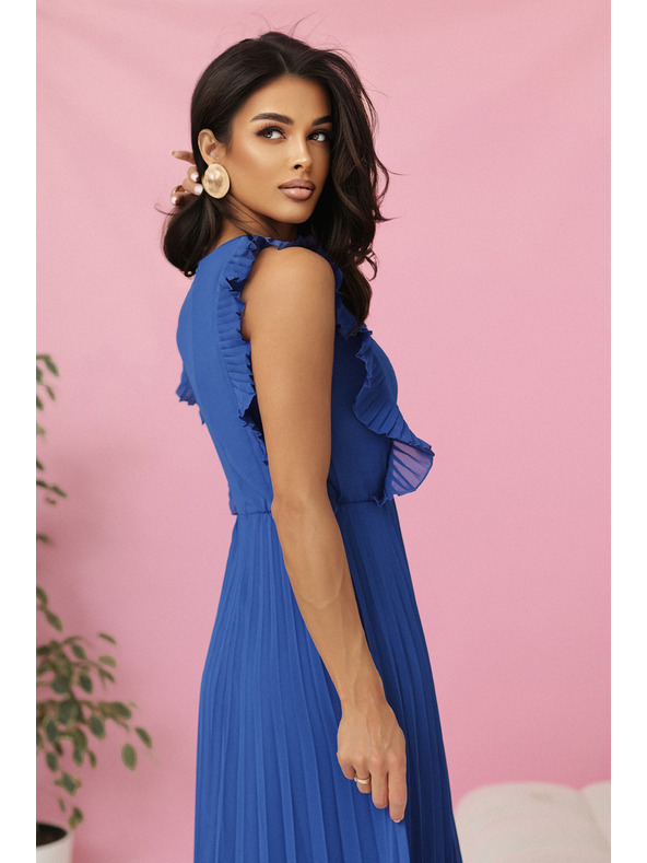 numoco EMILY Plisované šaty s volánky a výstřihem