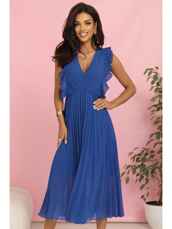 numoco EMILY Plisované šaty s volánky a výstřihem