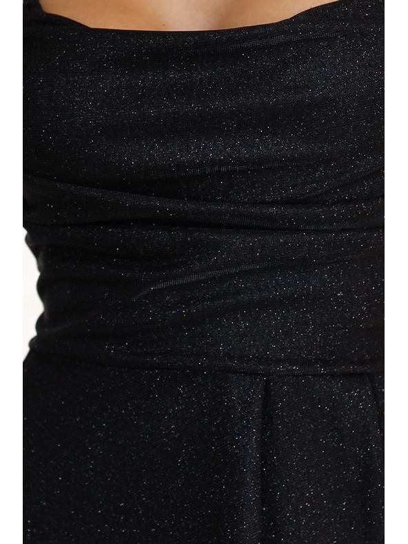 numoco Dlouhé černé třpytivé šaty s korzetovým šněrováním vzadu