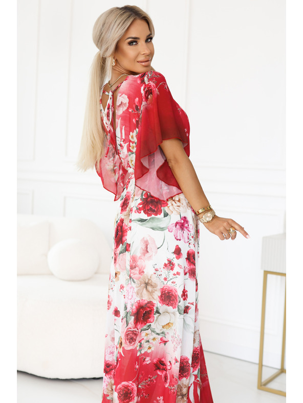 numoco Vzdušné zavinovací maxi šaty s květinovým vzorem červené růže