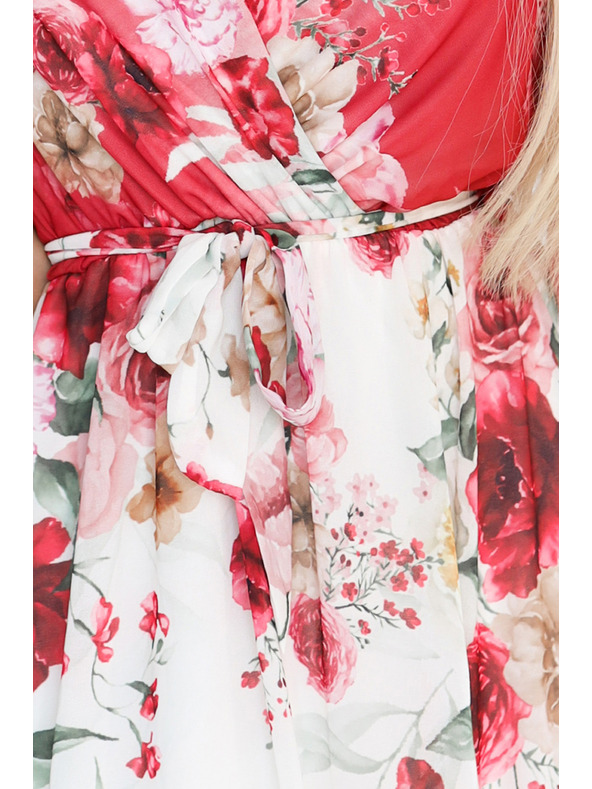 numoco Vzdušné zavinovací maxi šaty s květinovým vzorem červené růže