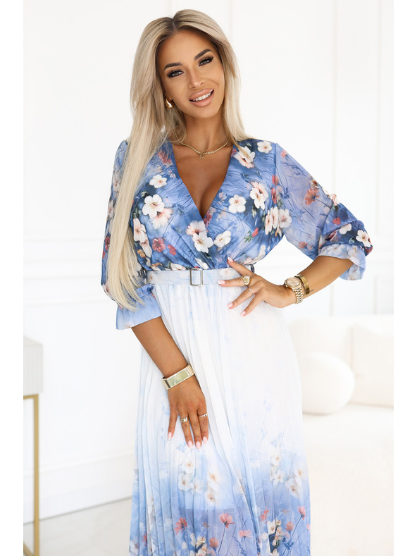 numoco Vzdušné midi šaty s výstřihem do V a sklady