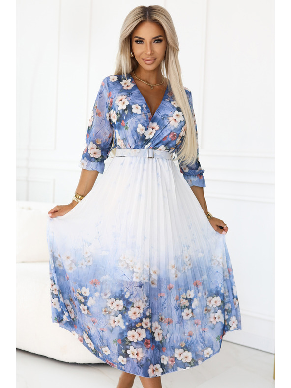 numoco Vzdušné midi šaty s výstřihem do V a sklady