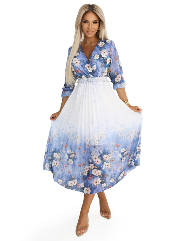 numoco Vzdušné midi šaty s výstřihem do V a sklady