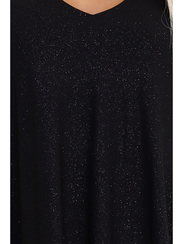 numoco Elegantní šaty s motýlími rukávy - černé se třpytkami