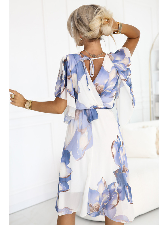 numoco Romantické šaty s překládaným výstřihem a vzdušnými rukávy