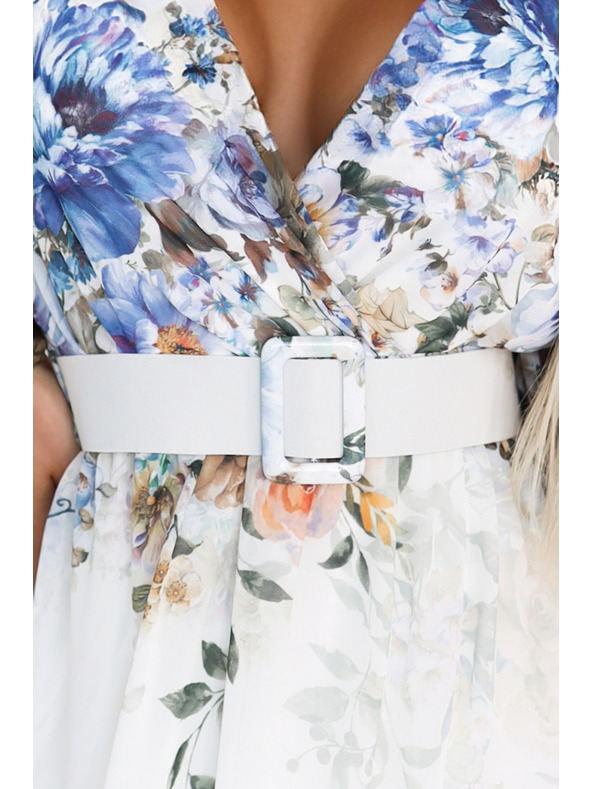 numoco Vzdušné maxi šaty CELINA s výstřihem do V, páskem a květinovým ombré vzorem