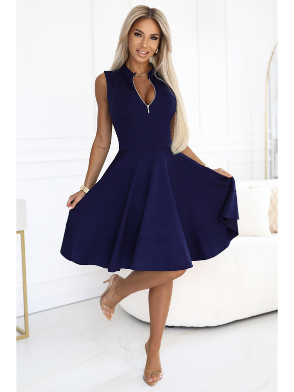 numoco Exkluzivní šaty s rozšířeným spodním dílem a zlatým zipem