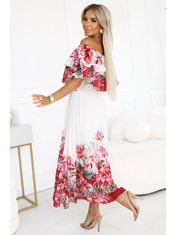 numoco Dlouhé letní šaty s květinovým červeným ombré vzorem