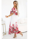 numoco Dlouhé letní šaty s květinovým červeným ombré vzorem