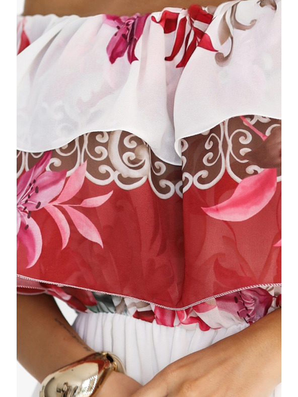 numoco Dlouhé letní šaty s květinovým červeným ombré vzorem