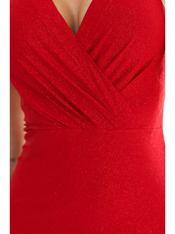 numoco Přiléhavé šaty s výstřihem do visačky - červené s třpytkami