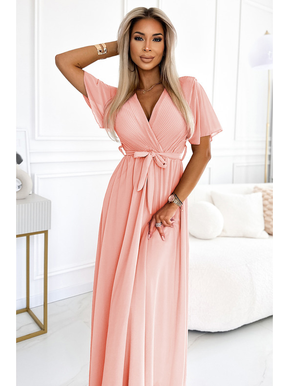 numoco Dlouhé šaty s plisovaným výstřihem a zavazováním